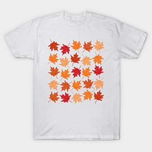 Colorful Detailed Orange Autumn Leaves Pattern on a Light Orange Backdrop, made by EndlessEmporium T-Shirt